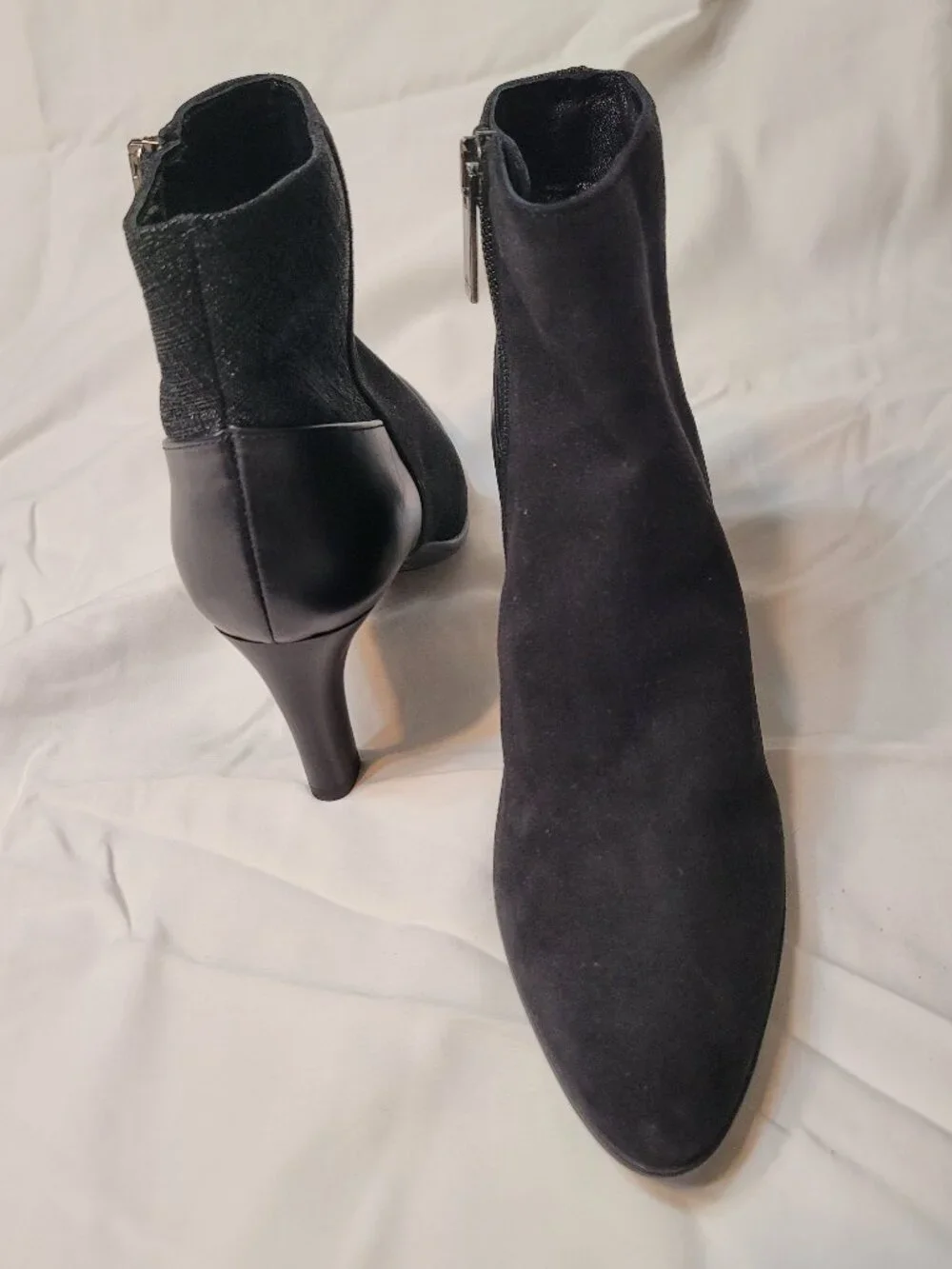 Aqualtalia Black Suede Leather Side Zip Ankle Boots Made in Italy